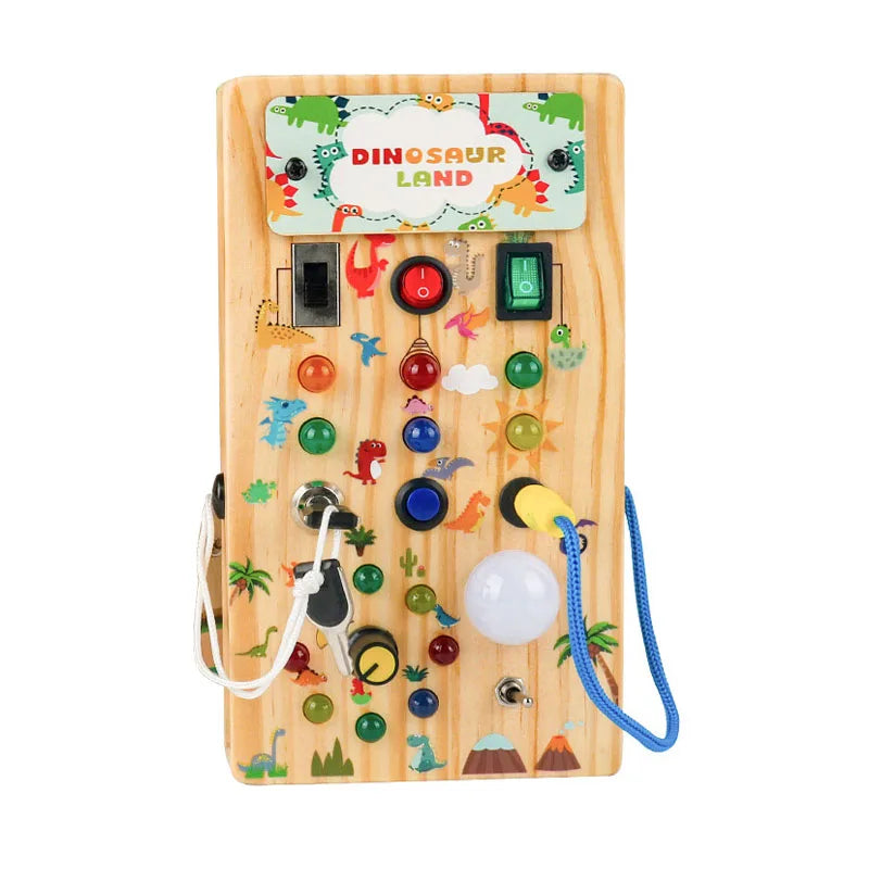 Montessori Wooden Busy Board with LED Switches – Sensory Learning Travel Toy for Toddlers & Preschoolers