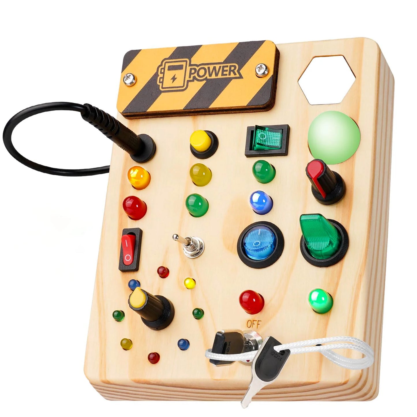 Montessori Wooden Busy Board with LED Switches – Sensory Learning Travel Toy for Toddlers & Preschoolers