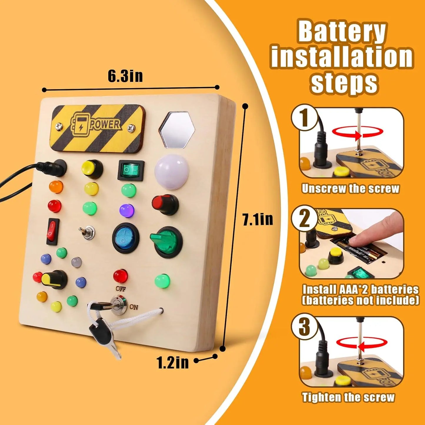 Montessori Wooden Busy Board with LED Switches – Sensory Learning Travel Toy for Toddlers & Preschoolers