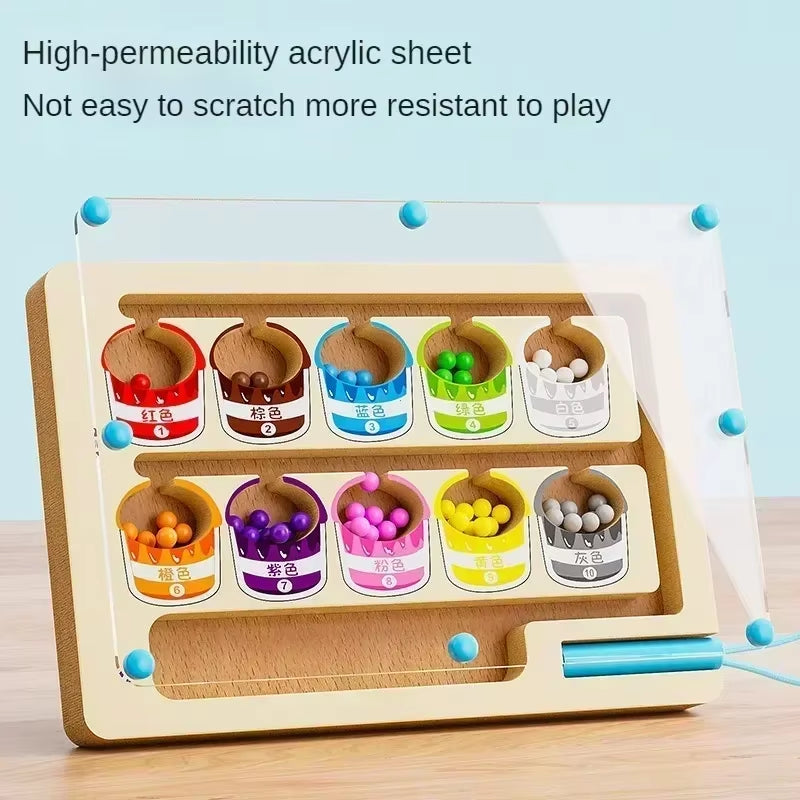 Early Education Puzzle Board Magnetic Maze Board Color Sorting Game Counting Toy Wooden Magnet Puzzles Educational Toys