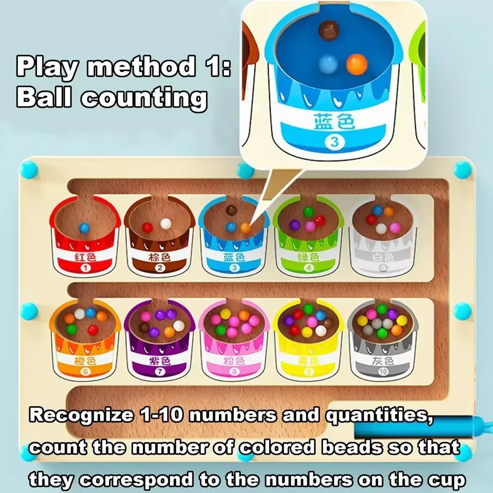 Early Education Puzzle Board Magnetic Maze Board Color Sorting Game Counting Toy Wooden Magnet Puzzles Educational Toys