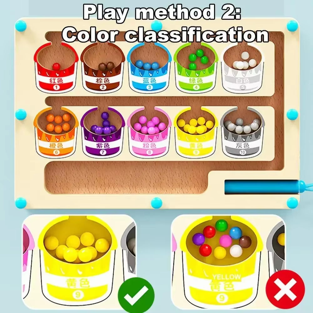 Early Education Puzzle Board Magnetic Maze Board Color Sorting Game Counting Toy Wooden Magnet Puzzles Educational Toys
