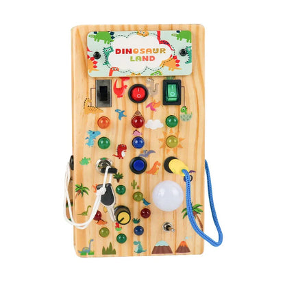 Montessori Wooden Busy Board with LED Switches – Sensory Learning Travel Toy for Toddlers & Preschoolers