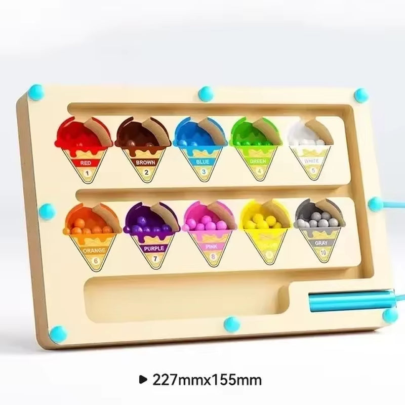 Early Education Puzzle Board Magnetic Maze Board Color Sorting Game Counting Toy Wooden Magnet Puzzles Educational Toys