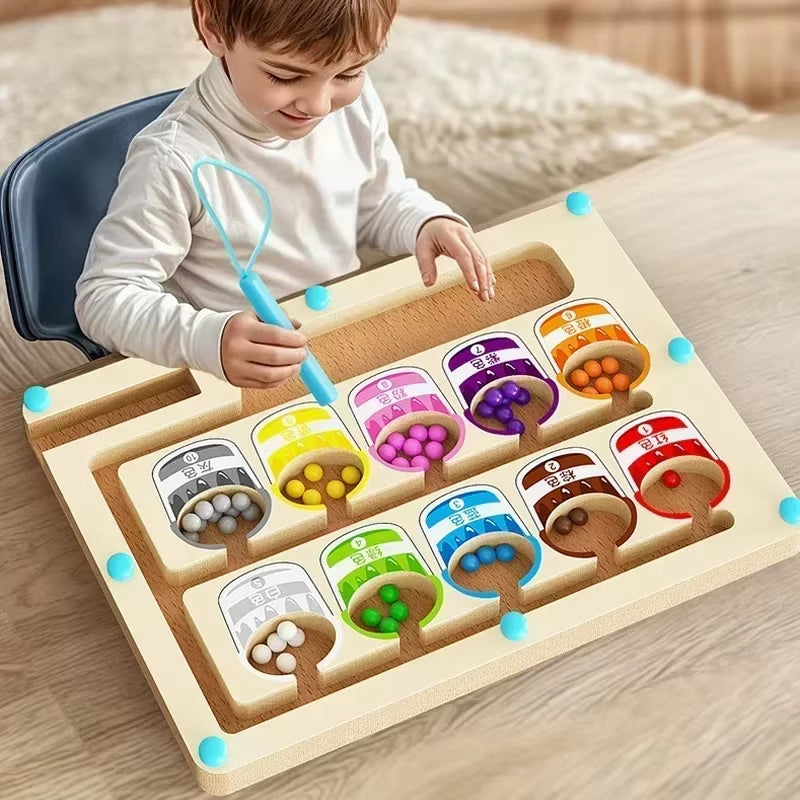 Early Education Puzzle Board Magnetic Maze Board Color Sorting Game Counting Toy Wooden Magnet Puzzles Educational Toys